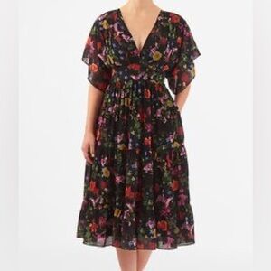 EShakti Floral Hummingbird A-Line Midi Dress with Pockets